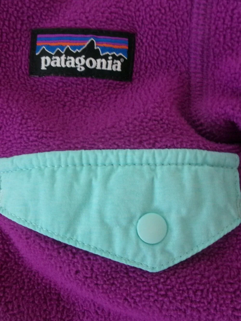Patagonia Baby Girl 6 - 12 Months Hooded Fleece Jacket Purple w/ Blue Trim